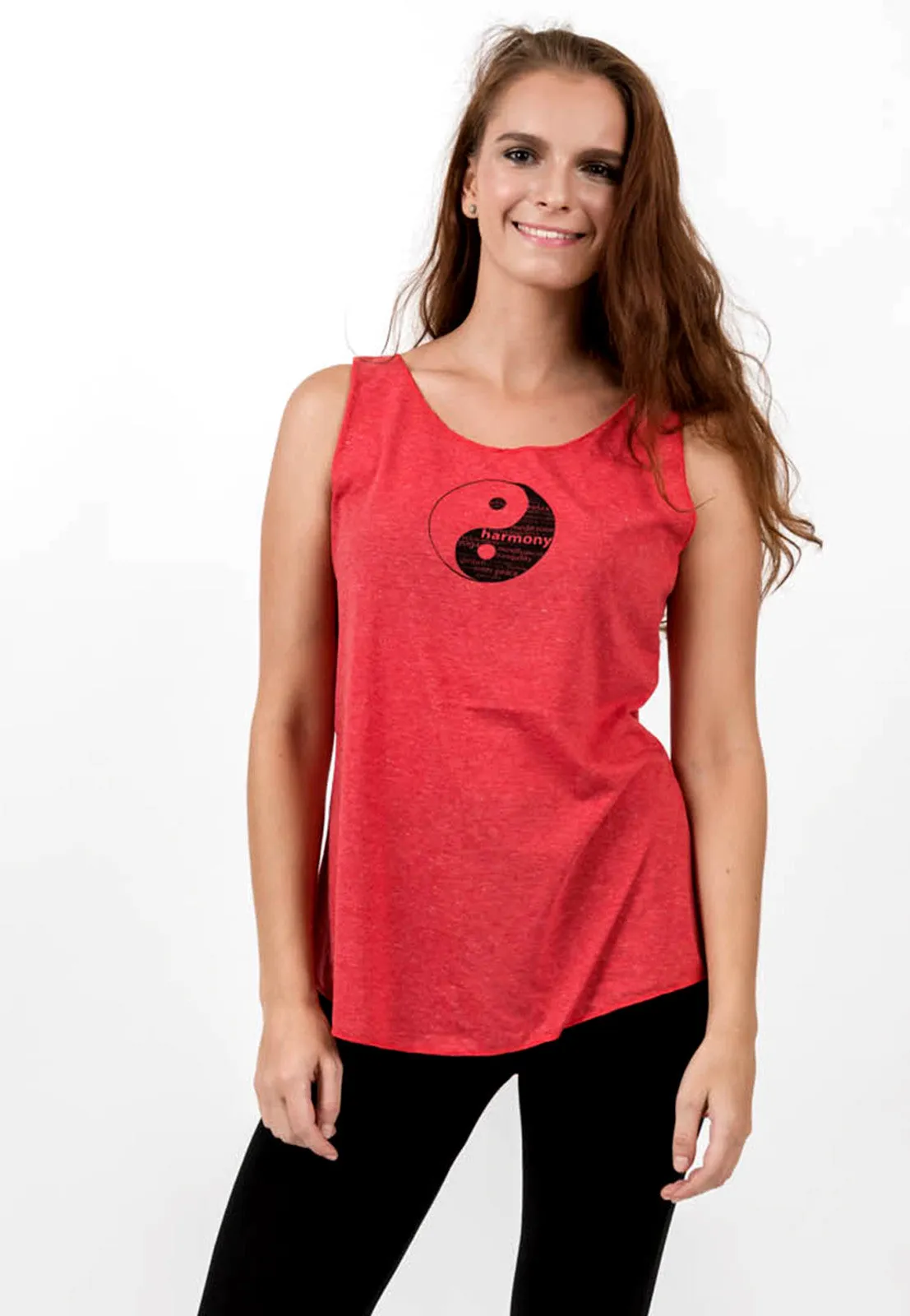 Loose Soft Vintage Style Women's Tank Tops Yin Yang Red