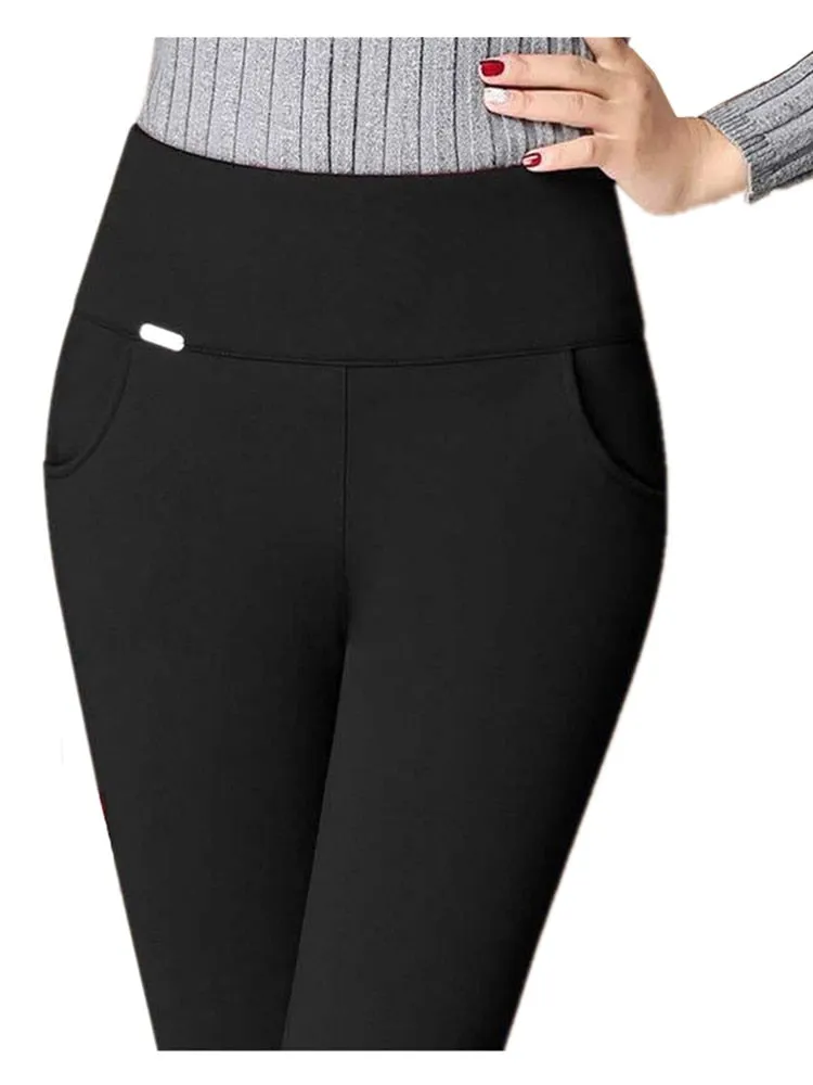 LPOWSS Sexy High Waist Skinny Black Leggings Women Solid Plus Size Pencil Pants Stretch Skinny Thin Korean Small-leg Trousers