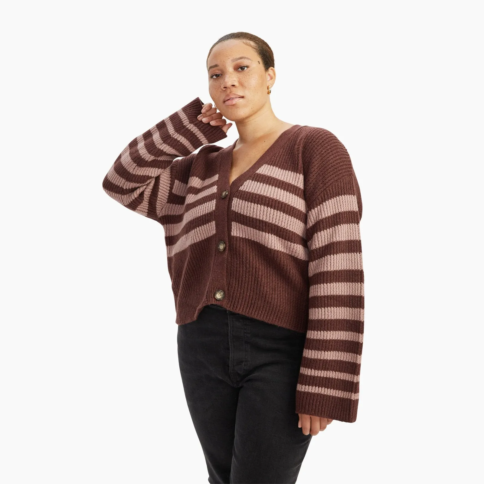 Luxe Cashmere Striped Cropped Cardigan