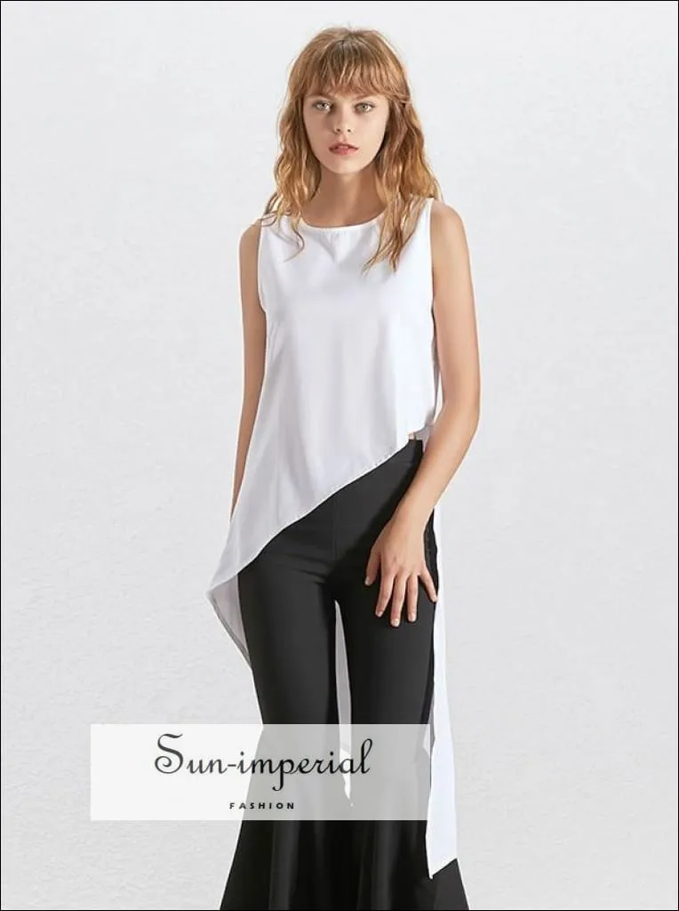 Mackenzie top - Summer Chiffon Women Shirt O Neck Sleeveless off Shoulder Asymmetrical Solid Blouse