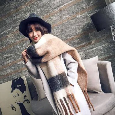 Mingjiebihuo Korean New Fashion Long Women's Scarf Shawl Warm Thick Fringed