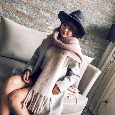 Mingjiebihuo Korean New Fashion Long Women's Scarf Shawl Warm Thick Fringed