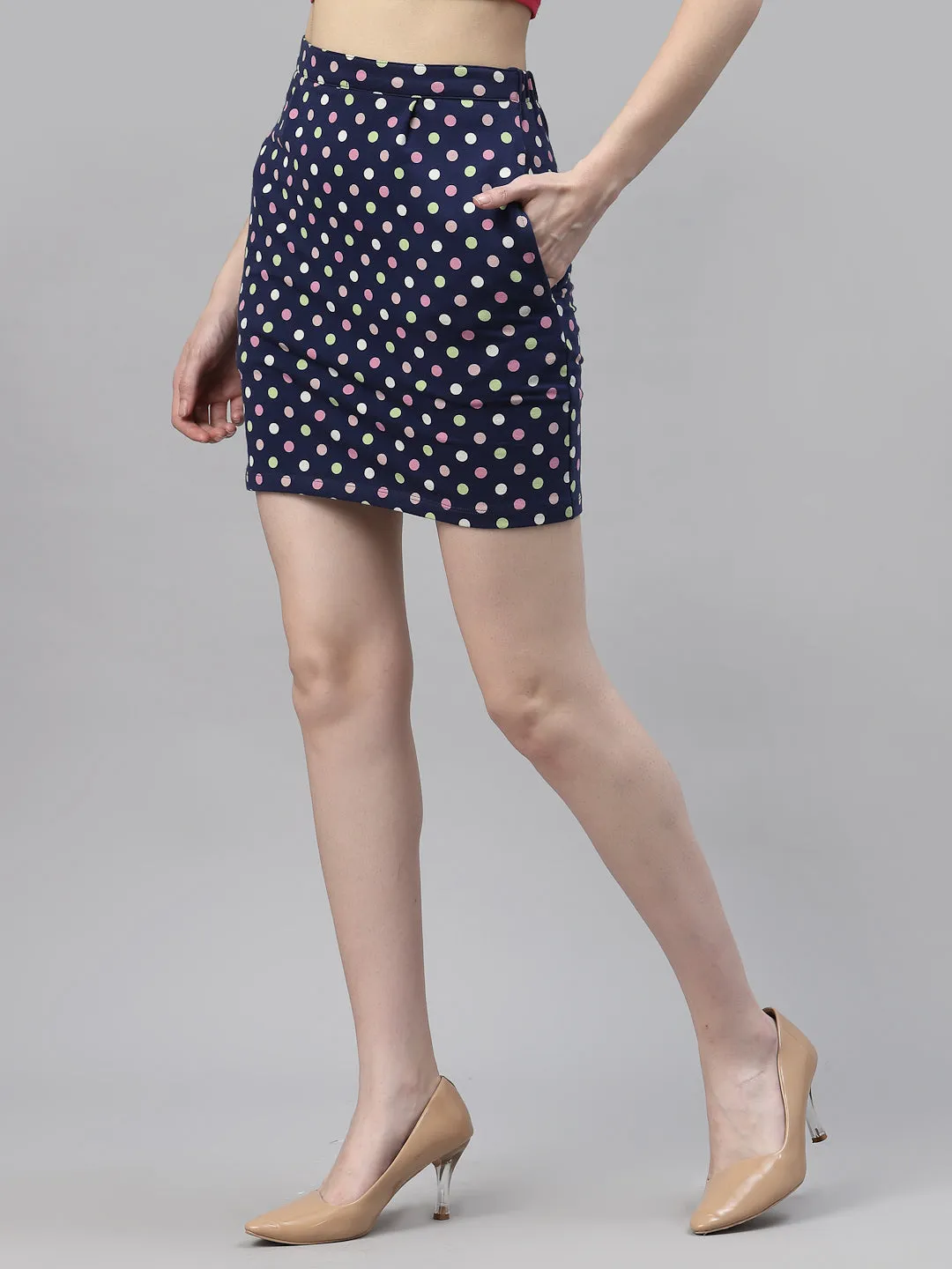 Navy Polka Dot Mini Skirt