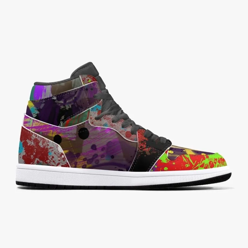 New Black High-Top Leather Sneakers - Graffiti style