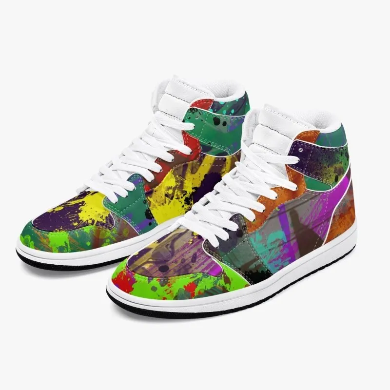 New Black High-Top Leather Sneakers - Graffiti style