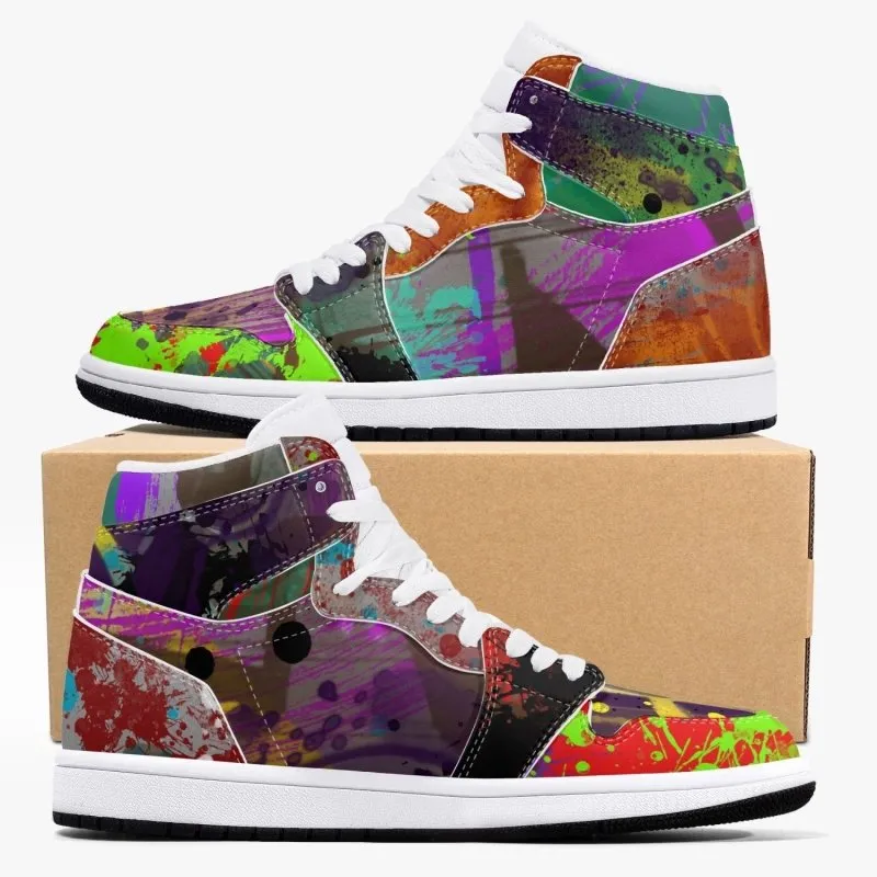 New Black High-Top Leather Sneakers - Graffiti style