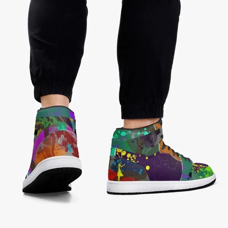 New Black High-Top Leather Sneakers - Graffiti style