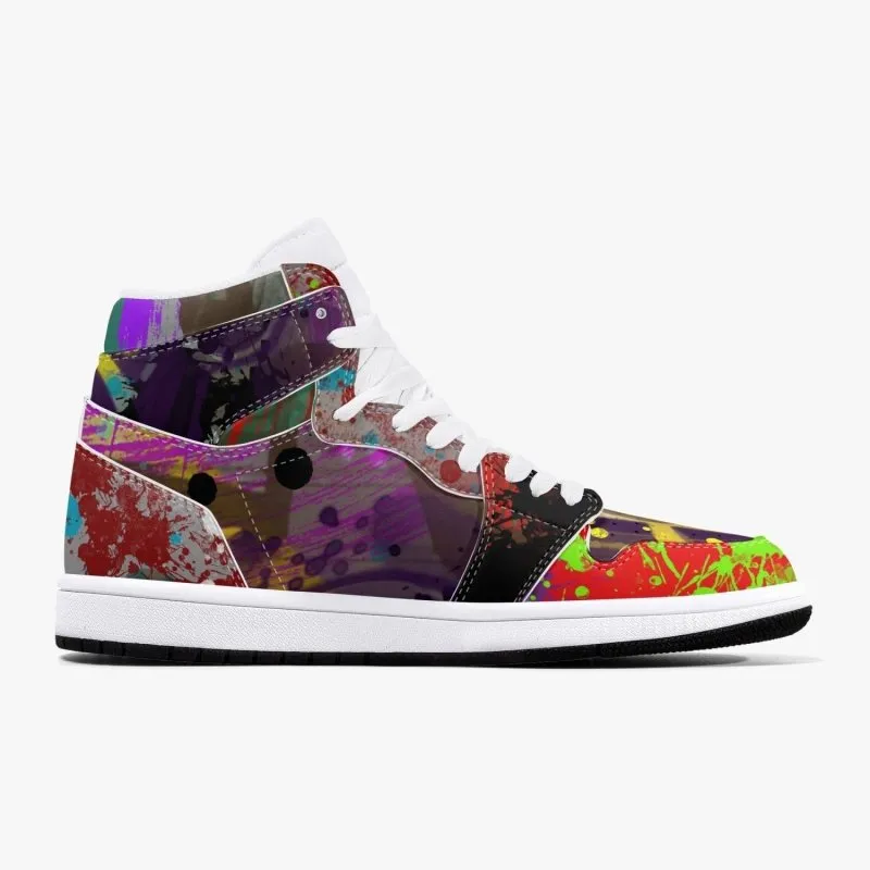 New Black High-Top Leather Sneakers - Graffiti style