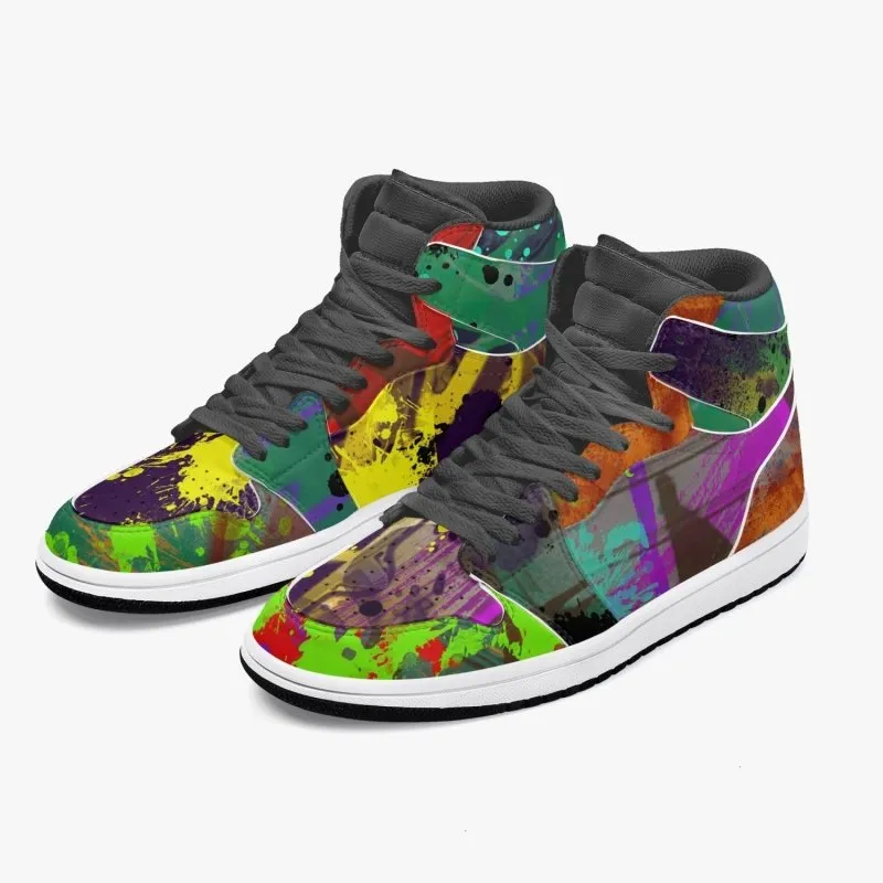 New Black High-Top Leather Sneakers - Graffiti style