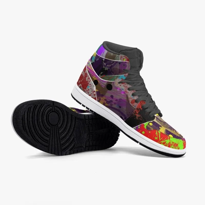 New Black High-Top Leather Sneakers - Graffiti style