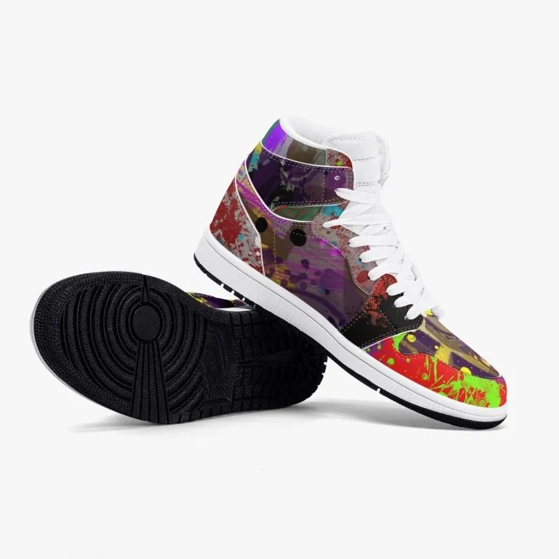 New Black High-Top Leather Sneakers - Graffiti style