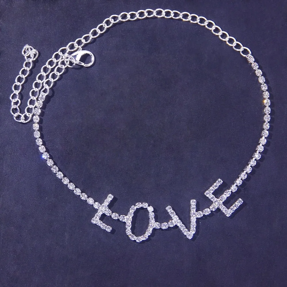 New Rhinestone Double Heart Anklets