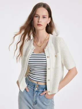 Openwork Round Neck Knitted Women Cardigan