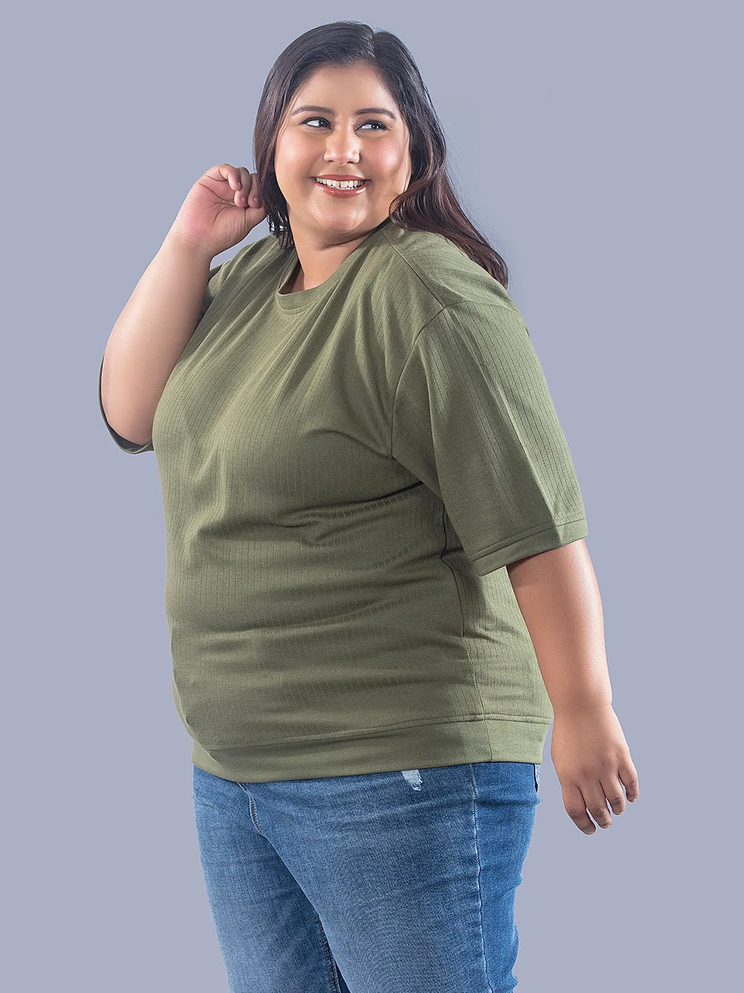 Plus Size Cotton Street Style T-shirts For Summer - Olive Green