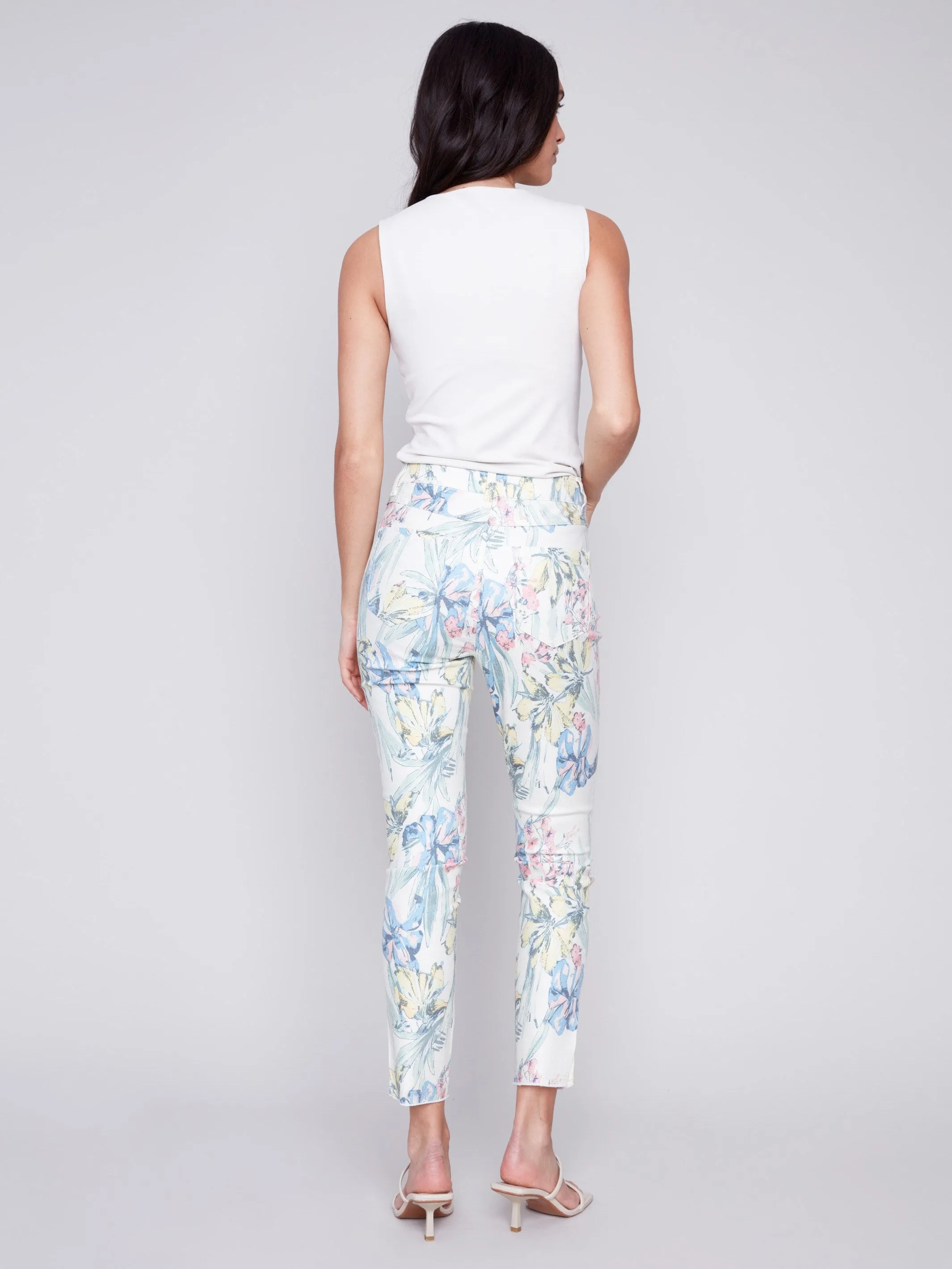 Printed Twill Pants with Hem Slit - Hawaii