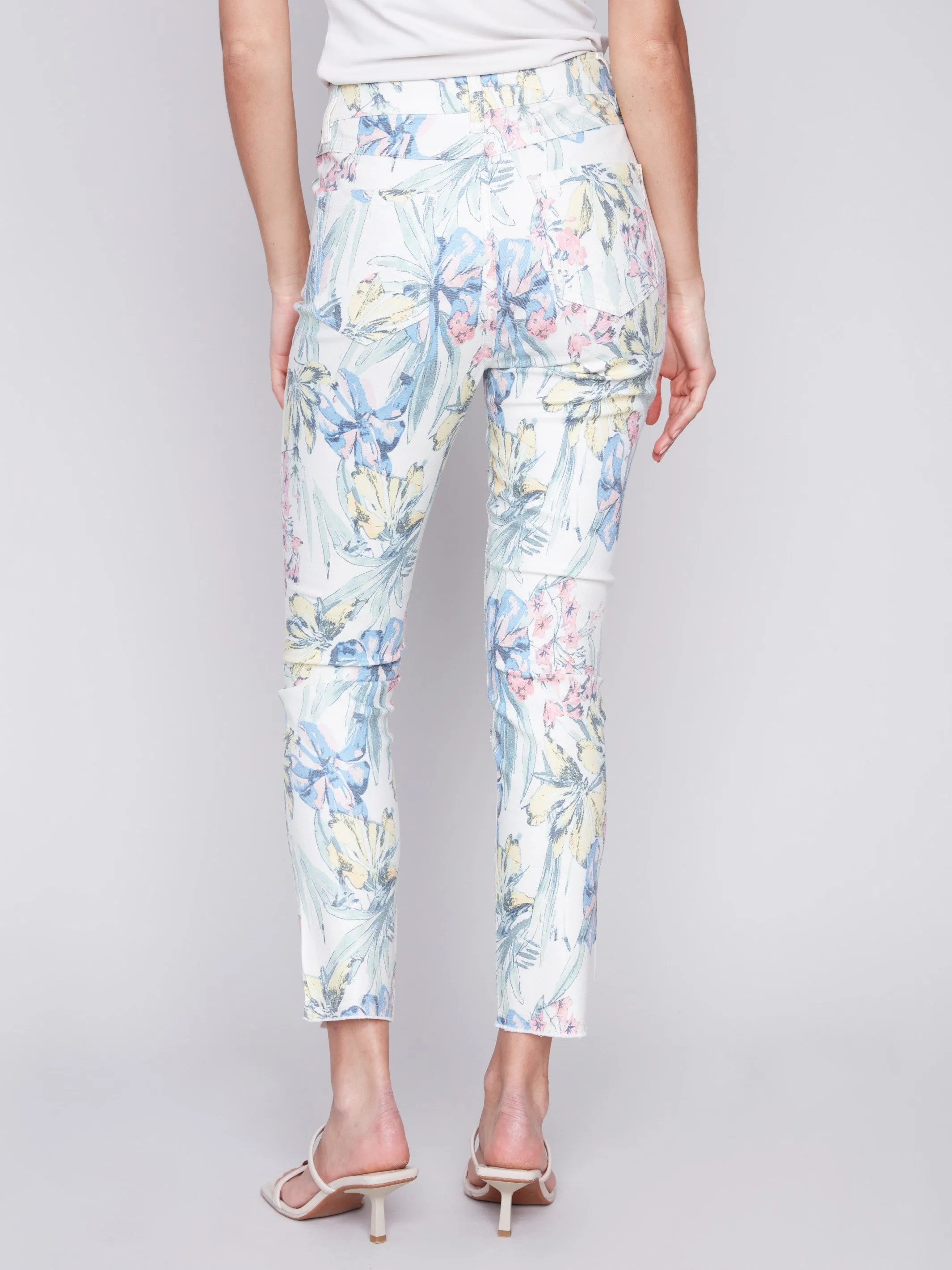 Printed Twill Pants with Hem Slit - Hawaii