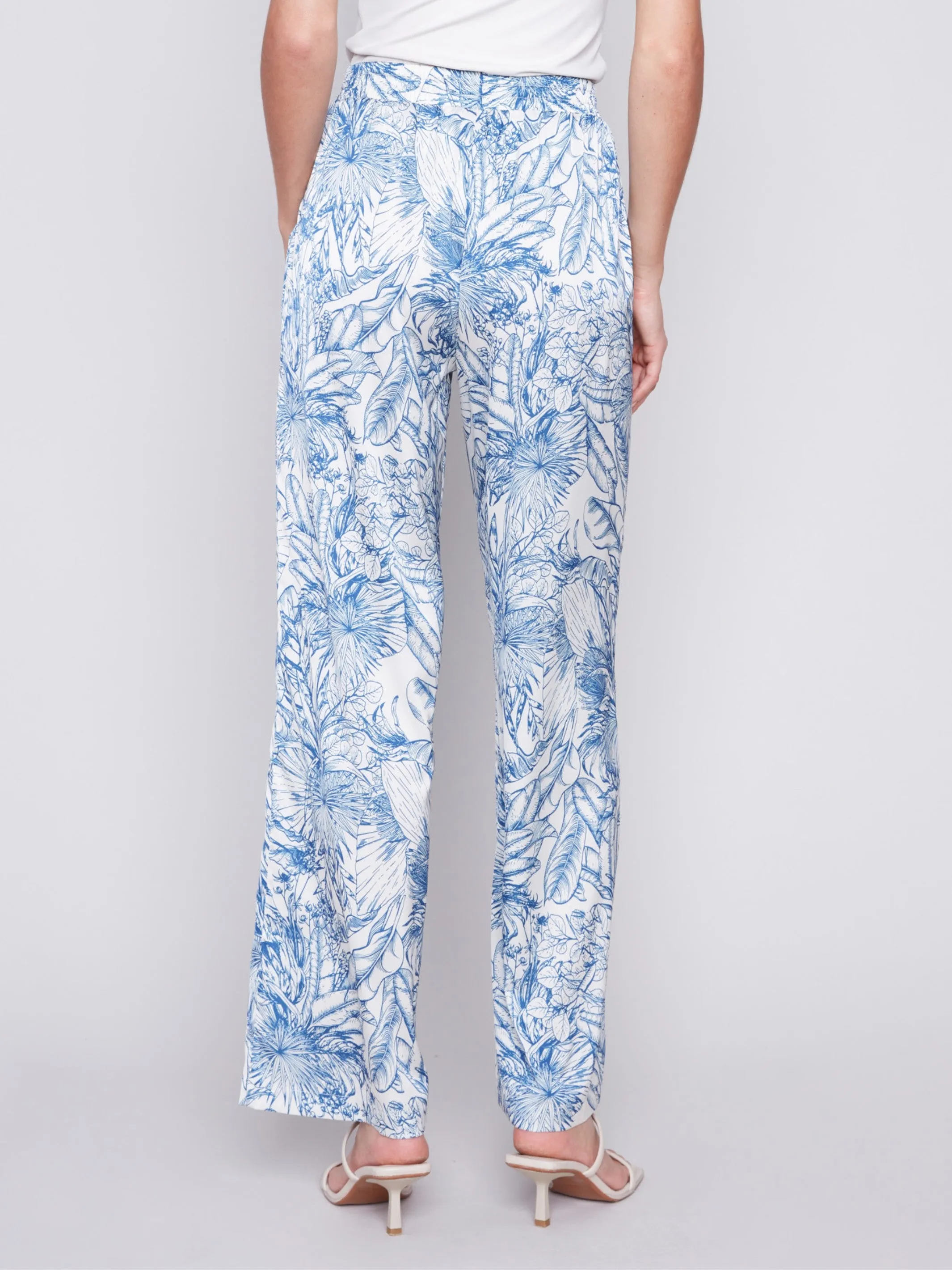 Printed Wide Leg Satin Pants - Jungle