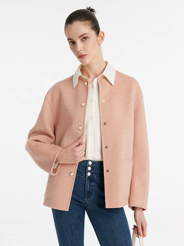 Pure Double-Faced Wool Round Neck Women Jacket