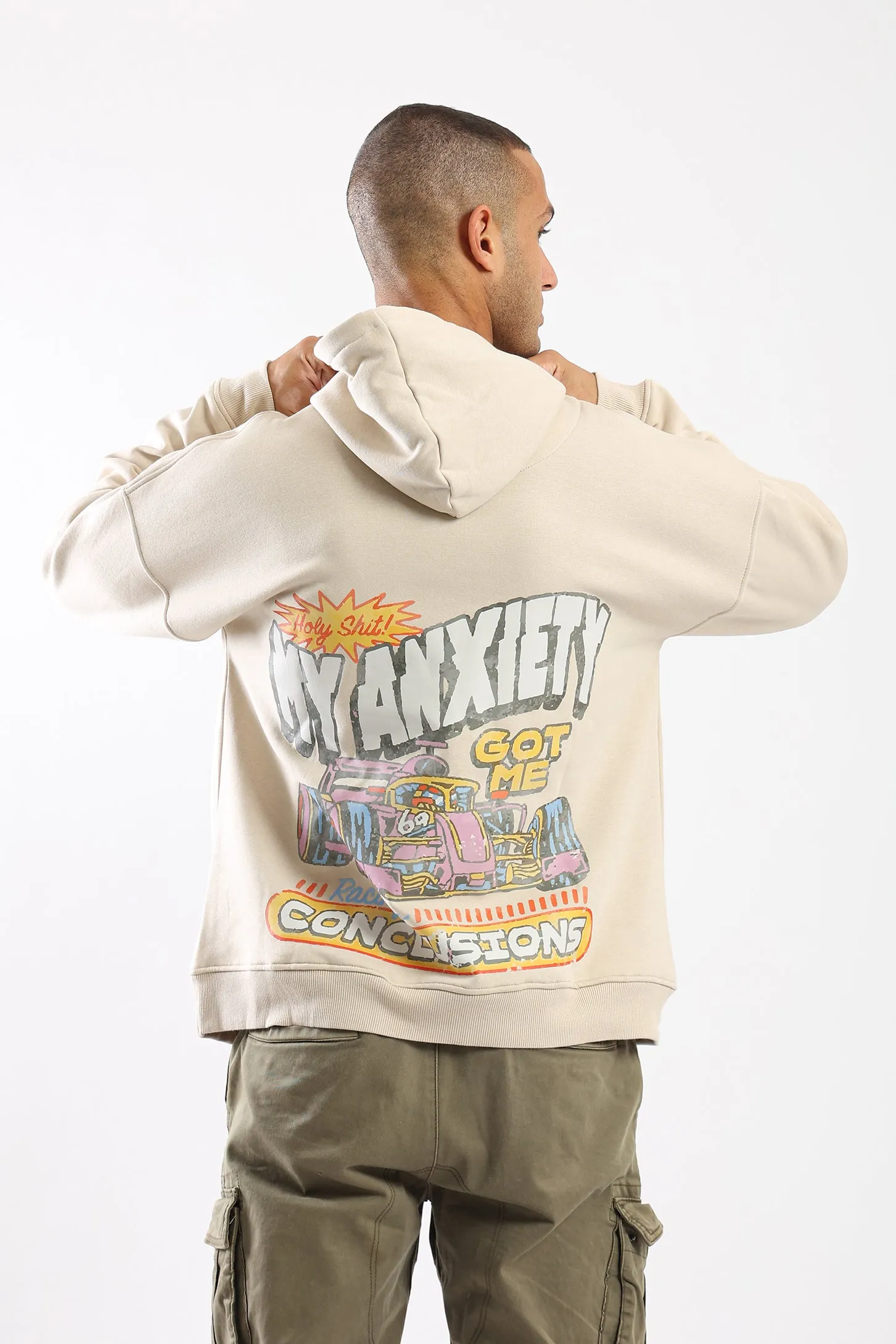 RACING TO CONCLUSIONS HOODIE - BEIGE