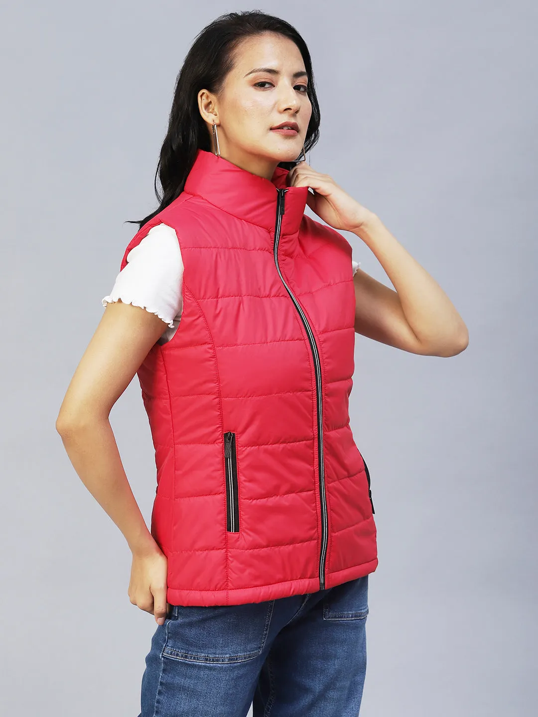 Red Sleeveless Puffer Jacket