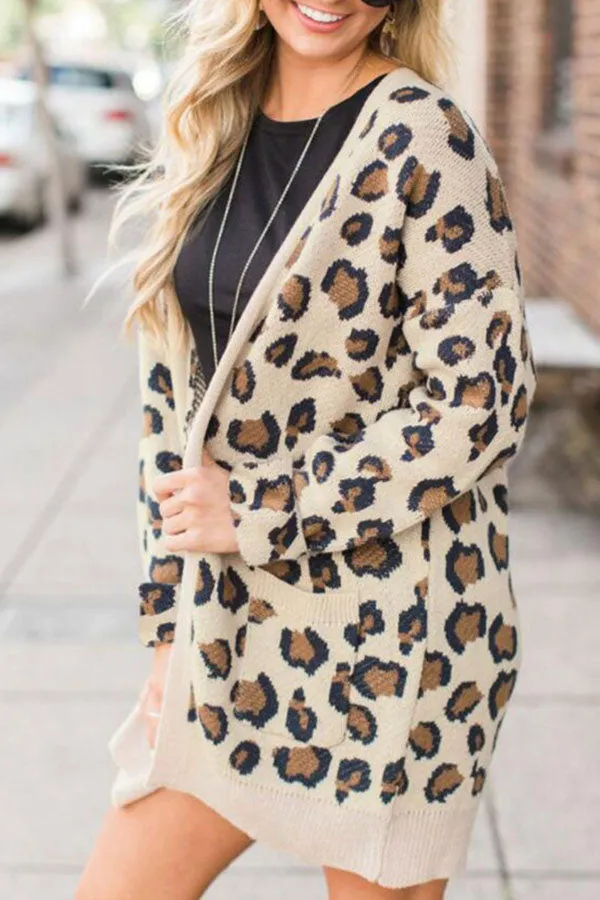 Retro Leopard Spotted Prints Oversized Comfy Long Cardigan Sweaters