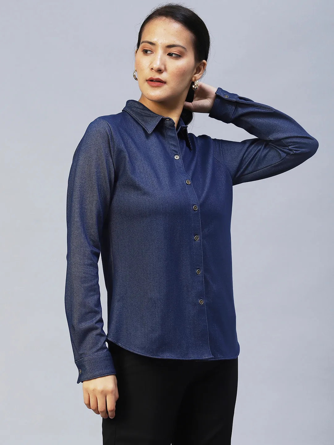 Rigo Women Blue Full Sleeve Denim Shirt