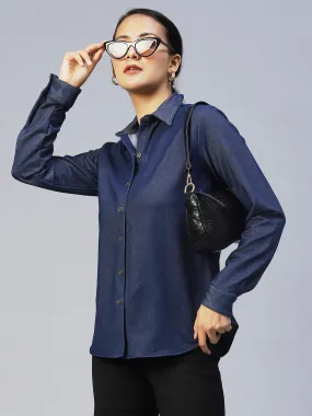 Rigo Women Blue Full Sleeve Denim Shirt