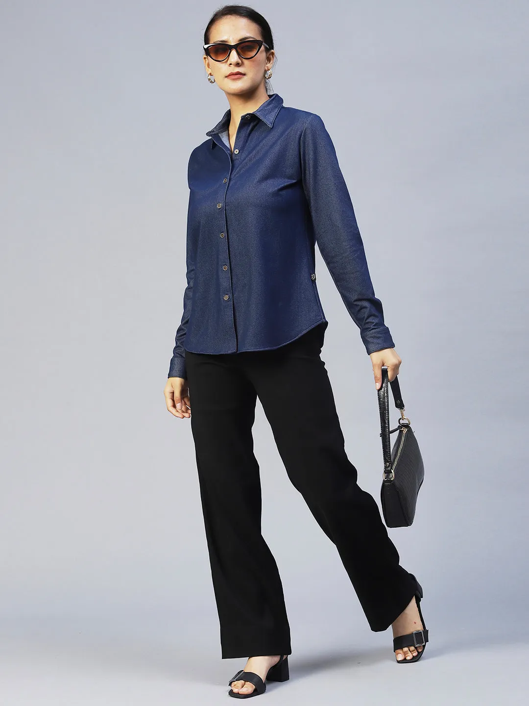 Rigo Women Blue Full Sleeve Denim Shirt