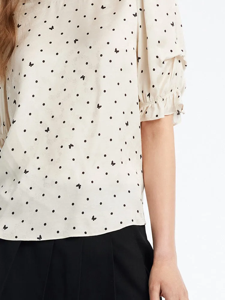 Round Neck Polka Dots Women Blouse