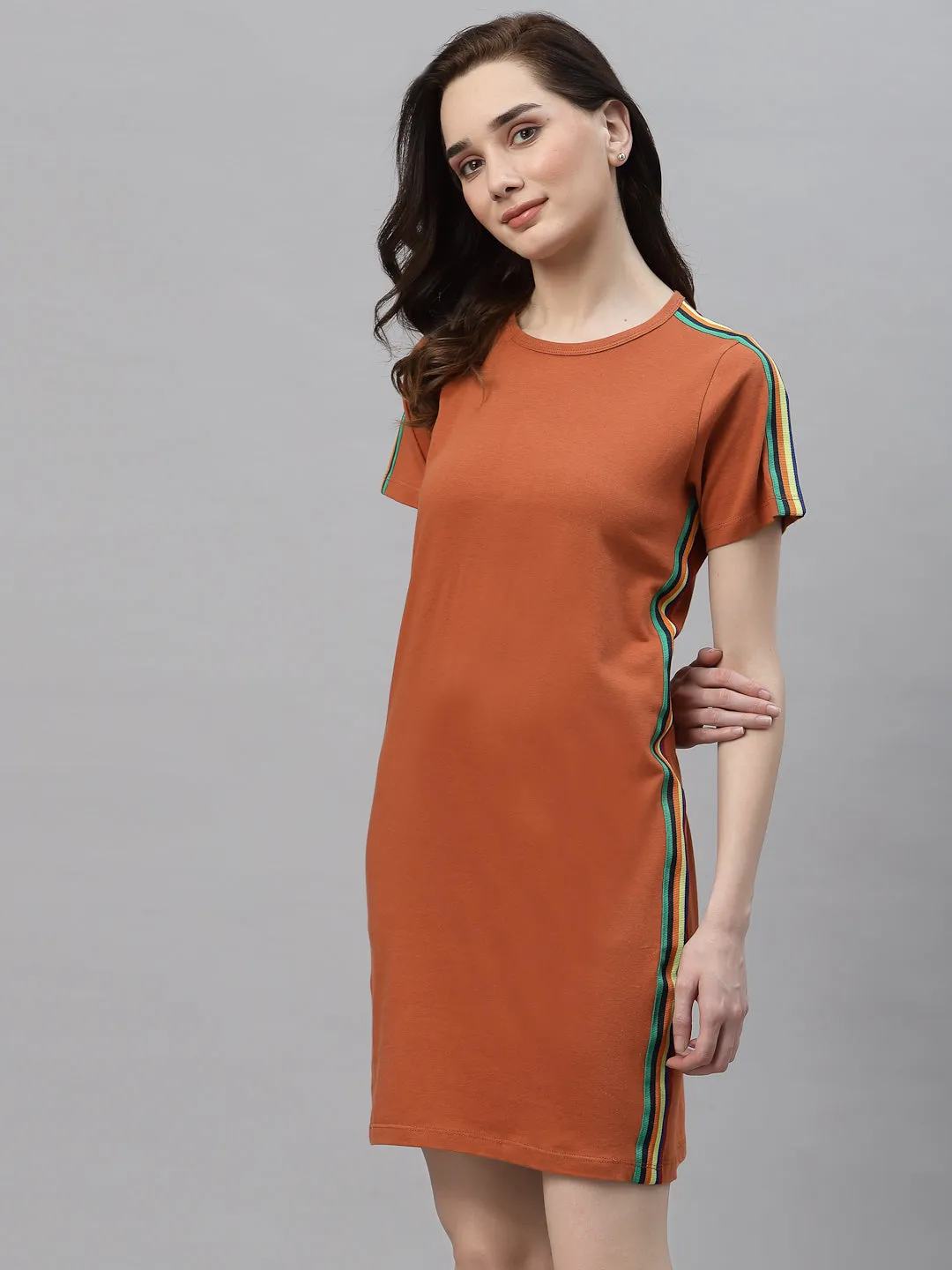 Round Neck Side Tape T-Shirt Dress