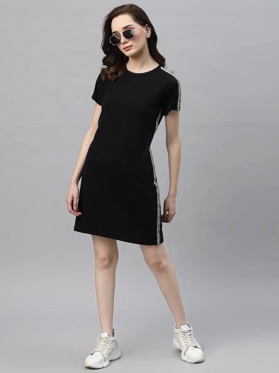 Round Neck Side Tape T-Shirt Dress