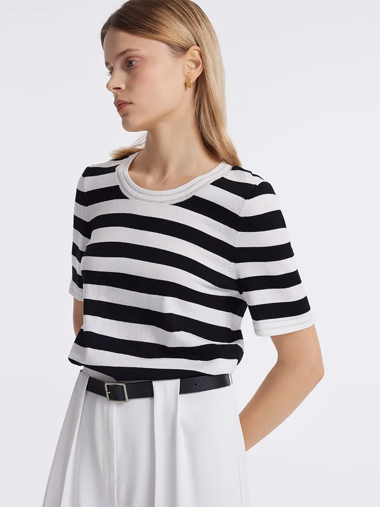 Round Neck Striped Knitted Women Top