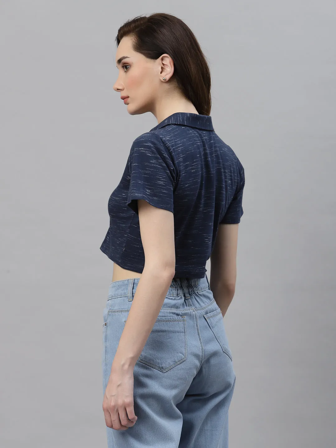 Self Texture Collared Crop Top