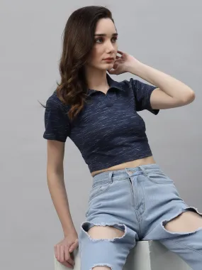 Self Texture Collared Crop Top