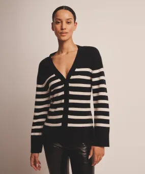 Premium Striped Cashmere Fitted Cardigan - Signature Collection