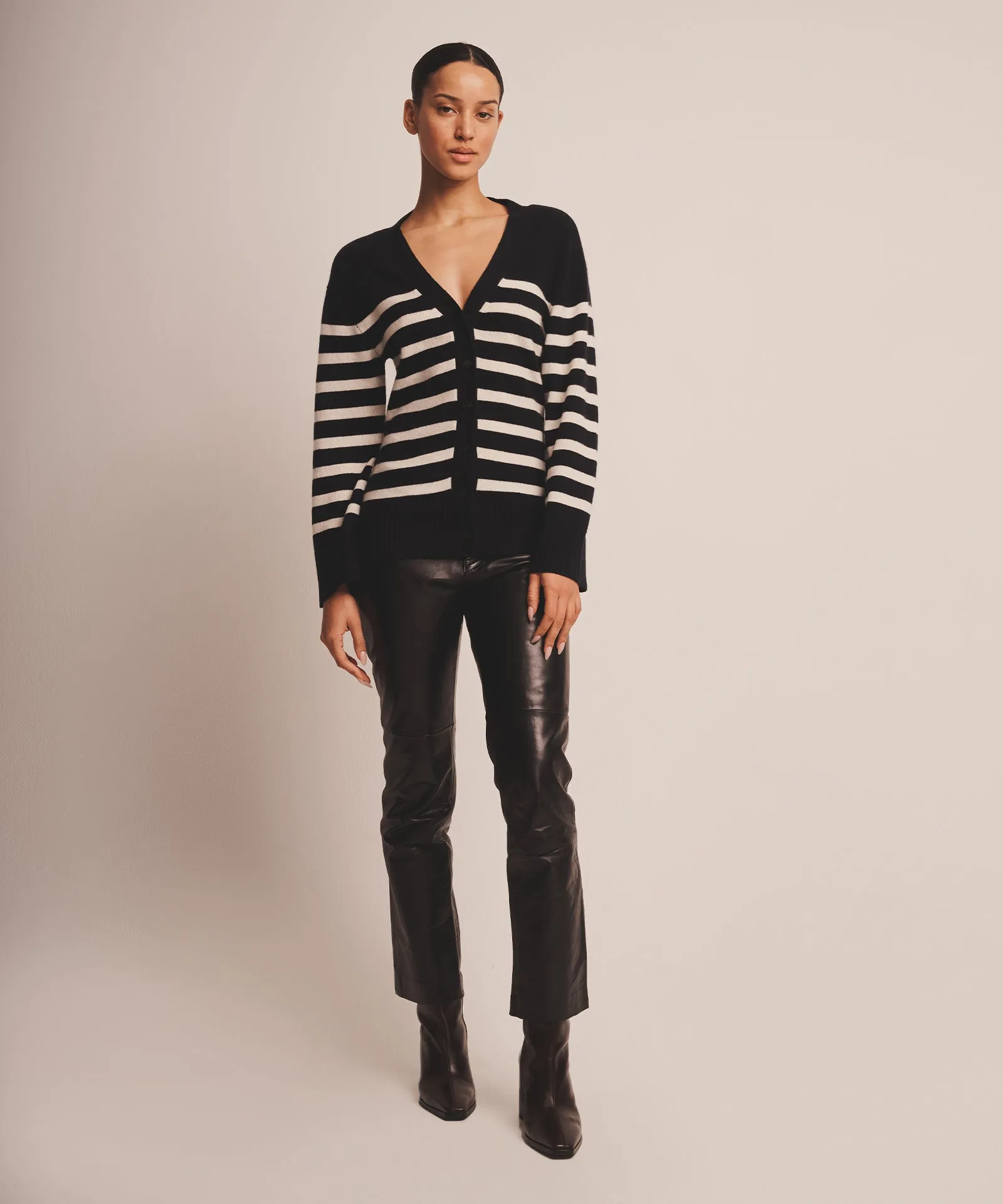 Premium Striped Cashmere Fitted Cardigan - Signature Collection