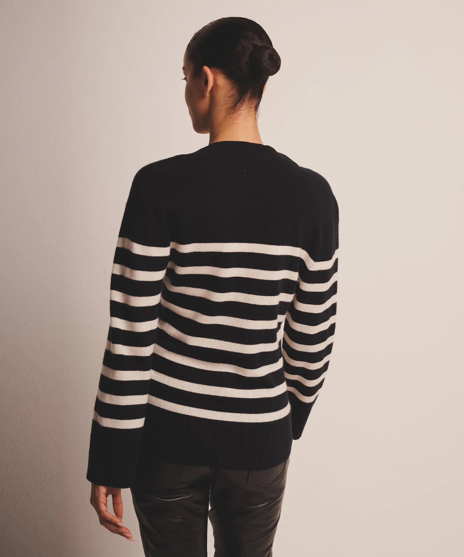 Premium Striped Cashmere Fitted Cardigan - Signature Collection