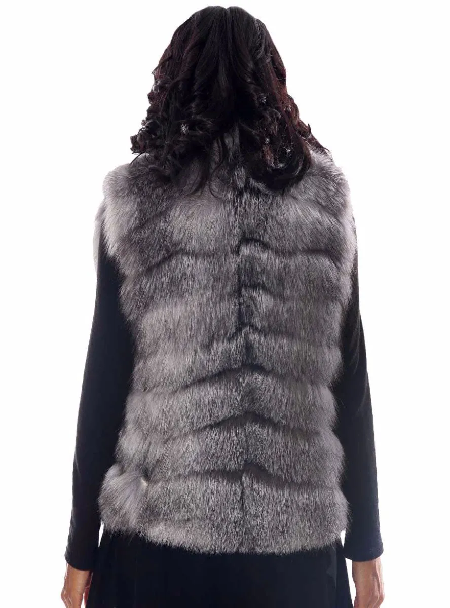 Silver Fox Fur Vest with Horizontal Pattern