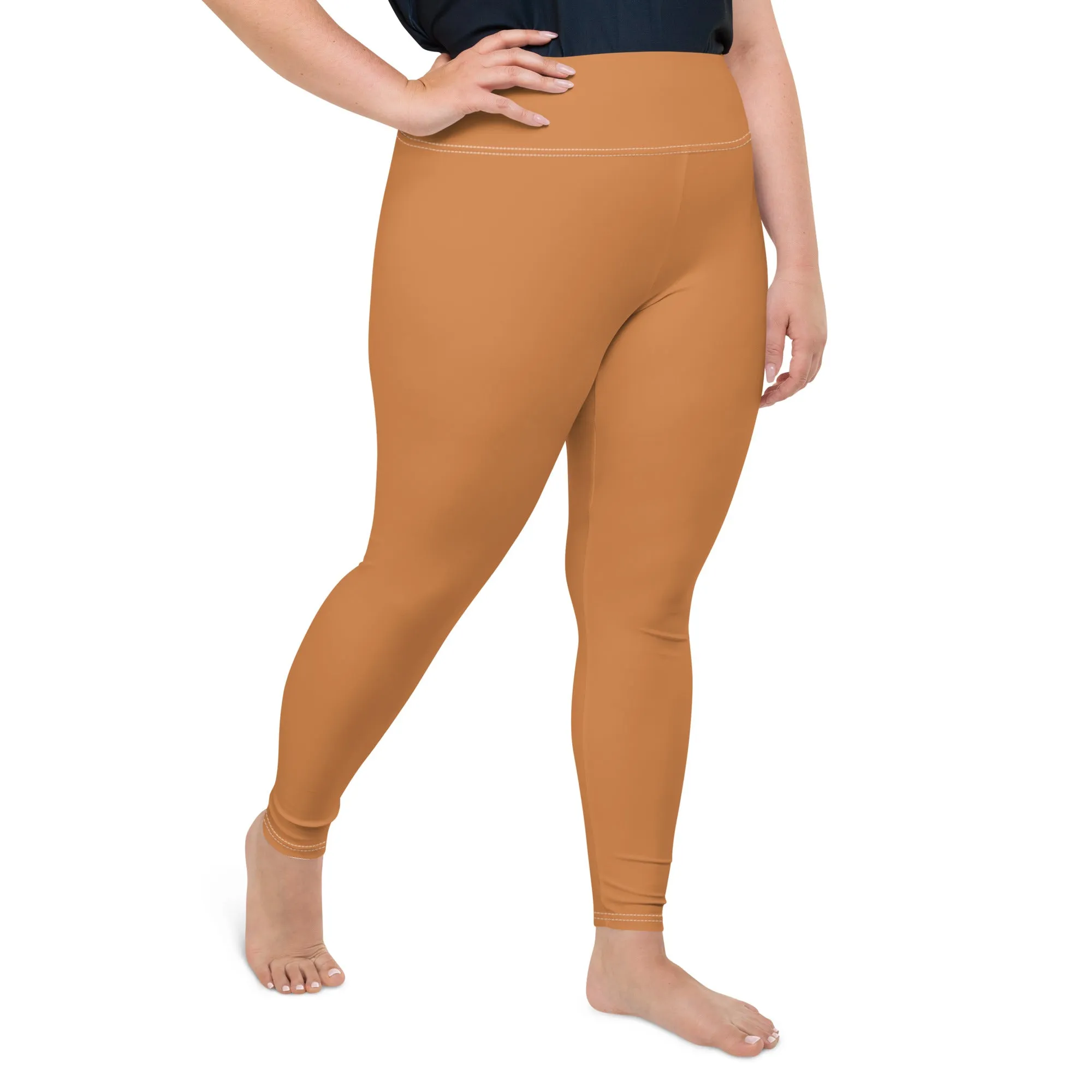 Size-Inclusive Style: Women's Solid Color Yoga Pants - Raw Sienna