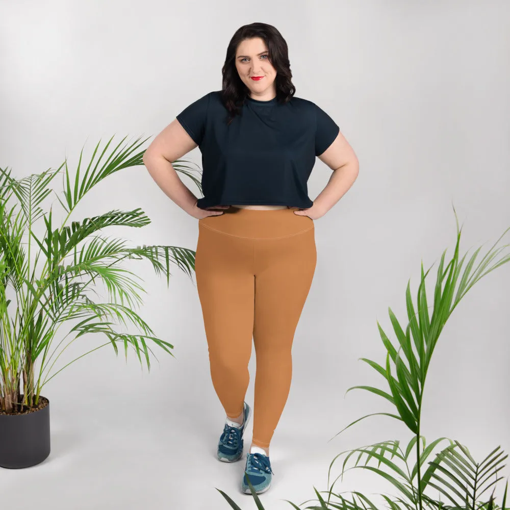 Size-Inclusive Style: Women's Solid Color Yoga Pants - Raw Sienna