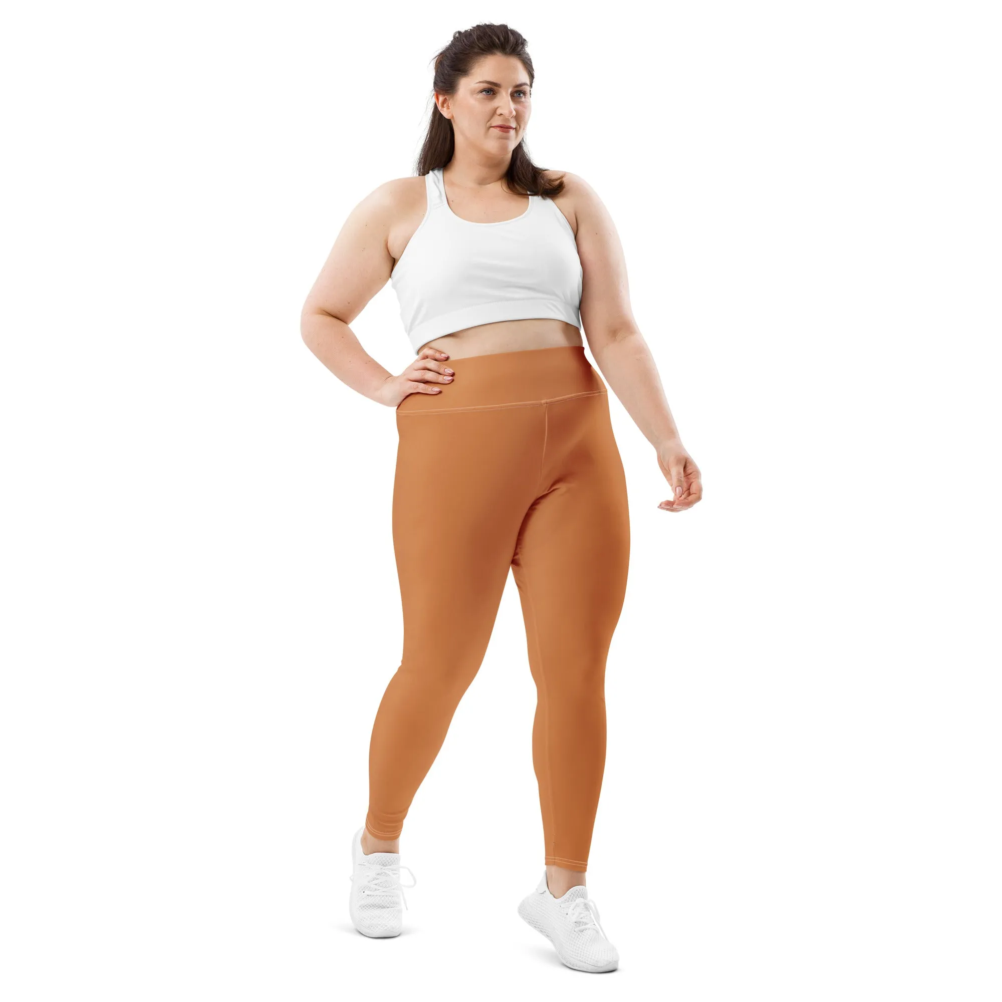 Size-Inclusive Style: Women's Solid Color Yoga Pants - Raw Sienna