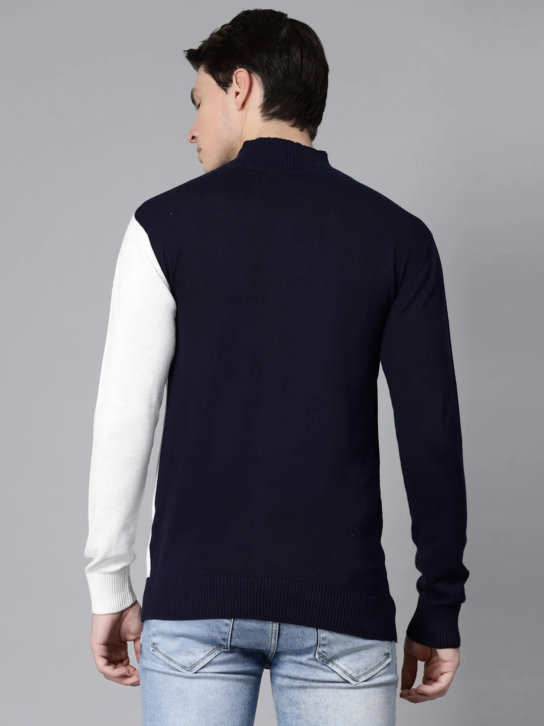 Style Quotient Men Navy Blue White Colourblocked Pullover sweatshirt