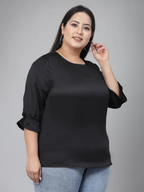 Style Quotient Plus Women Solid Black Satin Smart Casual Top