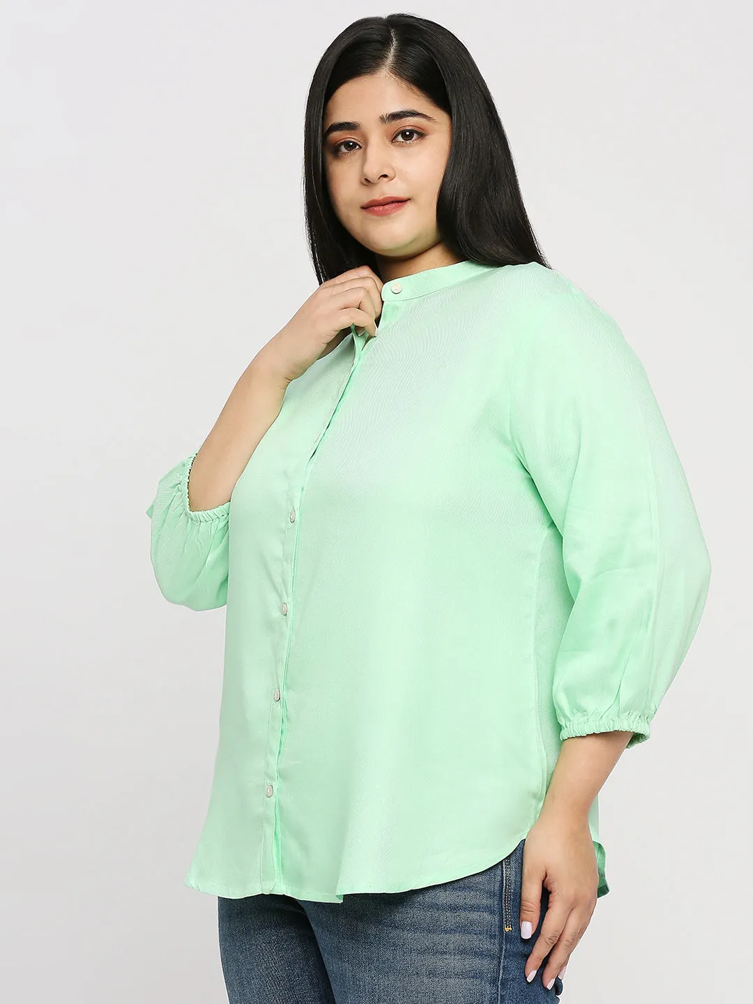 Style Quotient Plus Women Solid Green Viscose Rayon Formal Shirt