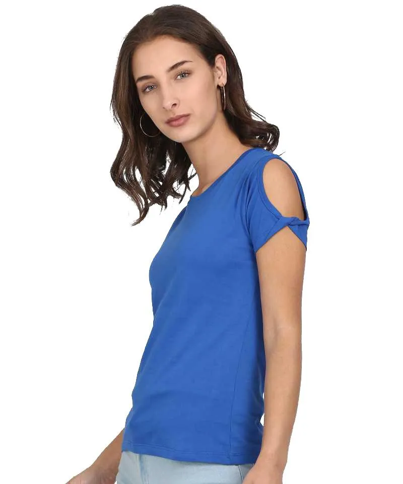 Style Quotient Women Blue RoundNeck Solid Fashion Tops