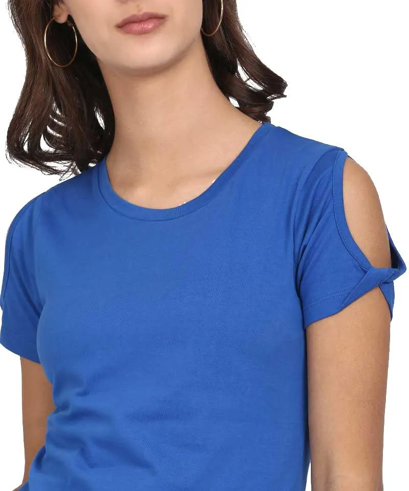 Style Quotient Women Blue RoundNeck Solid Fashion Tops