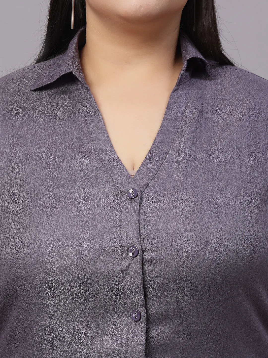 Style Quotient Women Grey Classic Smart V-neck Shirt