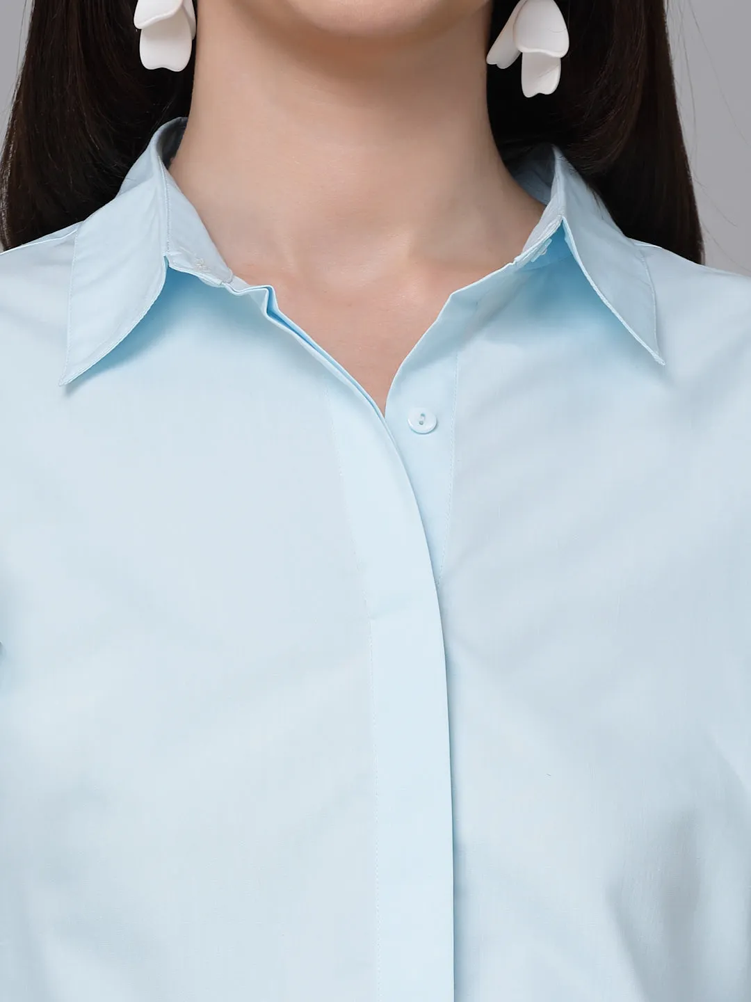 Style Quotient Women Light Blue Cotton Blend Formal Long Sleeve Shirt