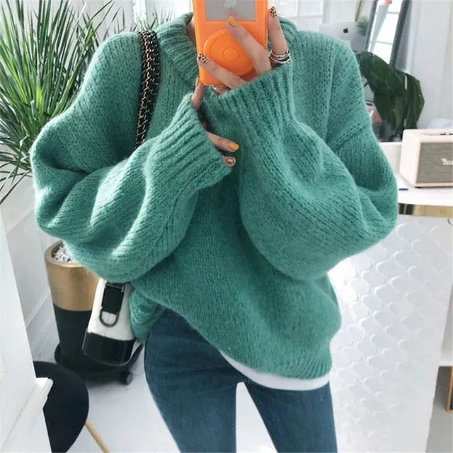 Sweater Women 2020 Autumn Winter Fashion Solid O Neck Pullover