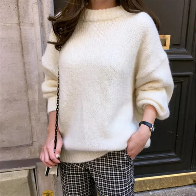 Sweater Women 2020 Autumn Winter Fashion Solid O Neck Pullover